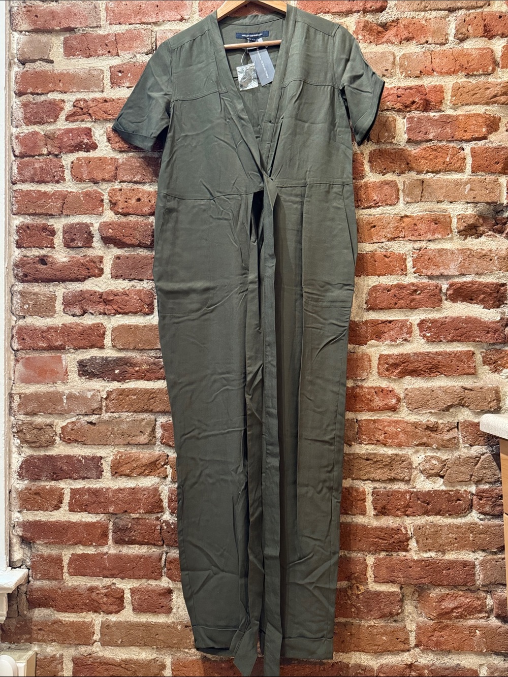Tie-Front Olive Green Jumpsuit - Women's